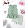 Arshiner Girls Clothes Summer 2 Piece Outfits Sleeveless Butterfly Knot Ruffle Hem Tops and Shorts Kids Short Sets 2-10 Years(Light Green&daisy)