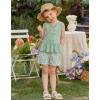 Arshiner Girls Clothes Summer 2 Piece Outfits Sleeveless Butterfly Knot Ruffle Hem Tops and Shorts Kids Short Sets 2-10 Years(Light Green&daisy)