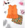 Arshiner Girls Clothes Summer 2 Piece Outfits Sleeveless Butterfly Knot Ruffle Hem Tops and Shorts Kids Short Sets 2-10 Years(Orange&floral)