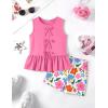 Arshiner Girls Clothes Summer 2 Piece Outfits Sleeveless Butterfly Knot Ruffle Hem Tops and Shorts Kids Short Sets 2-10 Years(Pink&daisy)