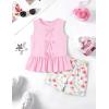Arshiner Girls Clothes Summer 2 Piece Outfits Sleeveless Butterfly Knot Ruffle Hem Tops and Shorts Kids Short Sets 2-10 Years(Pink&floral)