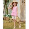 Arshiner Girls Clothes Summer 2 Piece Outfits Sleeveless Butterfly Knot Ruffle Hem Tops and Shorts Kids Short Sets 2-10 Years(Pink&floral)