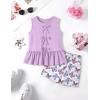 Arshiner Girls Clothes Summer 2 Piece Outfits Sleeveless Butterfly Knot Ruffle Hem Tops and Shorts Kids Short Sets 2-10 Years(Purple&butterfly)