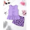 Arshiner Girls Clothes Summer 2 Piece Outfits Sleeveless Butterfly Knot Ruffle Hem Tops and Shorts Kids Short Sets 2-10 Years(Purple&leopard)