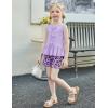 Arshiner Girls Clothes Summer 2 Piece Outfits Sleeveless Butterfly Knot Ruffle Hem Tops and Shorts Kids Short Sets 2-10 Years(Purple&leopard)