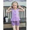 Arshiner Girls Clothes Summer 2 Piece Outfits Sleeveless Butterfly Knot Ruffle Hem Tops and Shorts Kids Short Sets 2-10 Years(Purple&leopard)