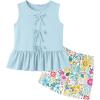 Arshiner Girls Clothes Summer 2 Piece Outfits Sleeveless Butterfly Knot Ruffle Hem Tops and Shorts Kids Short Sets 2-10 Years(Light Blue&floral)