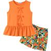 Arshiner Girls Clothes Summer 2 Piece Outfits Sleeveless Butterfly Knot Ruffle Hem Tops and Shorts Kids Short Sets 2-10 Years(Orange&floral)