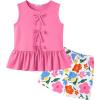 Arshiner Girls Clothes Summer 2 Piece Outfits Sleeveless Butterfly Knot Ruffle Hem Tops and Shorts Kids Short Sets 2-10 Years(Pink&daisy)