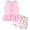 Arshiner Girls Clothes Summer 2 Piece Outfits Sleeveless Butterfly Knot Ruffle Hem Tops and Shorts Kids Short Sets 2-10 Years(Pink&floral)