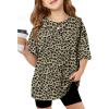 Arshiner Girls T Shirts Oversized Short Sleeve Kids Summer Tops Soft Casual Crewneck Basic Tees(Leopard Print)