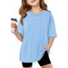 Arshiner Girls T Shirts Oversized Short Sleeve Kids Summer Tops Soft Casual Crewneck Basic Tees(Light Blue)