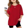 Arshiner Girls T Shirts Oversized Short Sleeve Kids Summer Tops Soft Casual Crewneck Basic Tees(Red)