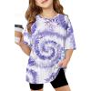 Arshiner Girls T Shirts Oversized Short Sleeve Kids Summer Tops Soft Casual Crewneck Basic Tees(Tie Dye Purple)