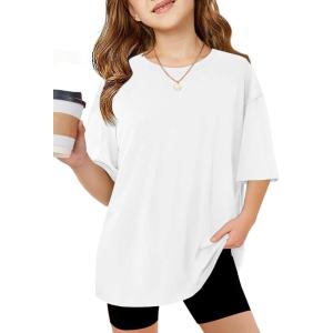 Arshiner Girls T Shirts Oversized Short Sleeve Kids Summer Tops Soft Casual Crewneck Basic Tees(White)
