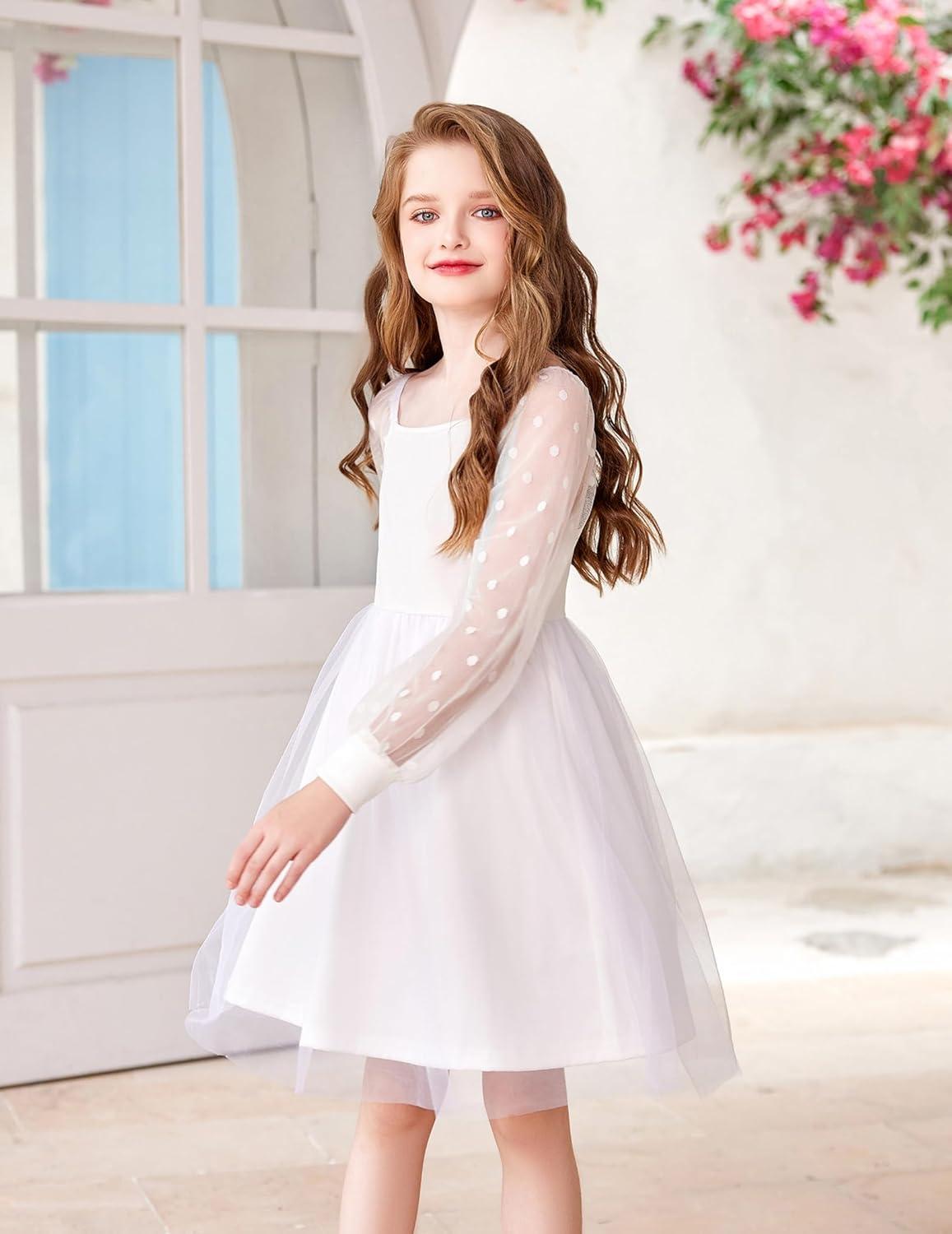 image:imageArshiner Girl Tulle Dress Puff Long Sleeve Teen Girls Party Casual Dresses 512YWhite
