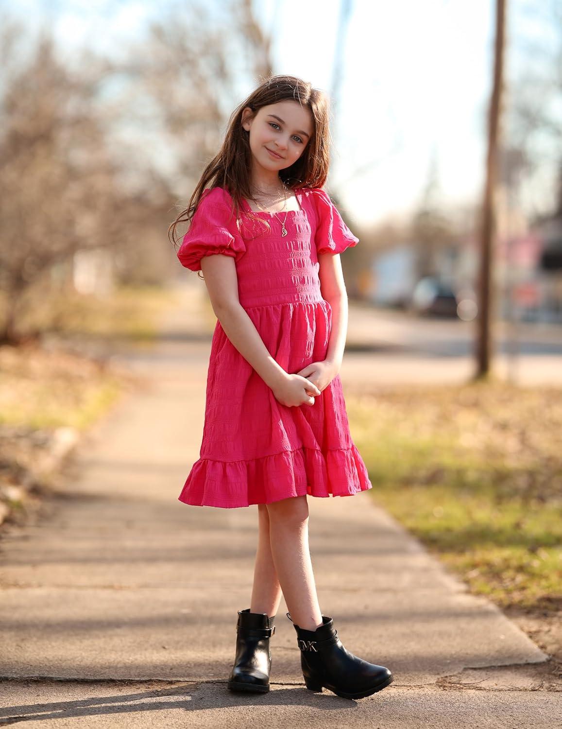 image:imageArshiner Girls Backless Dress Short Sleeve Square Neck Ruffle Hem Elegant DressesRose Red