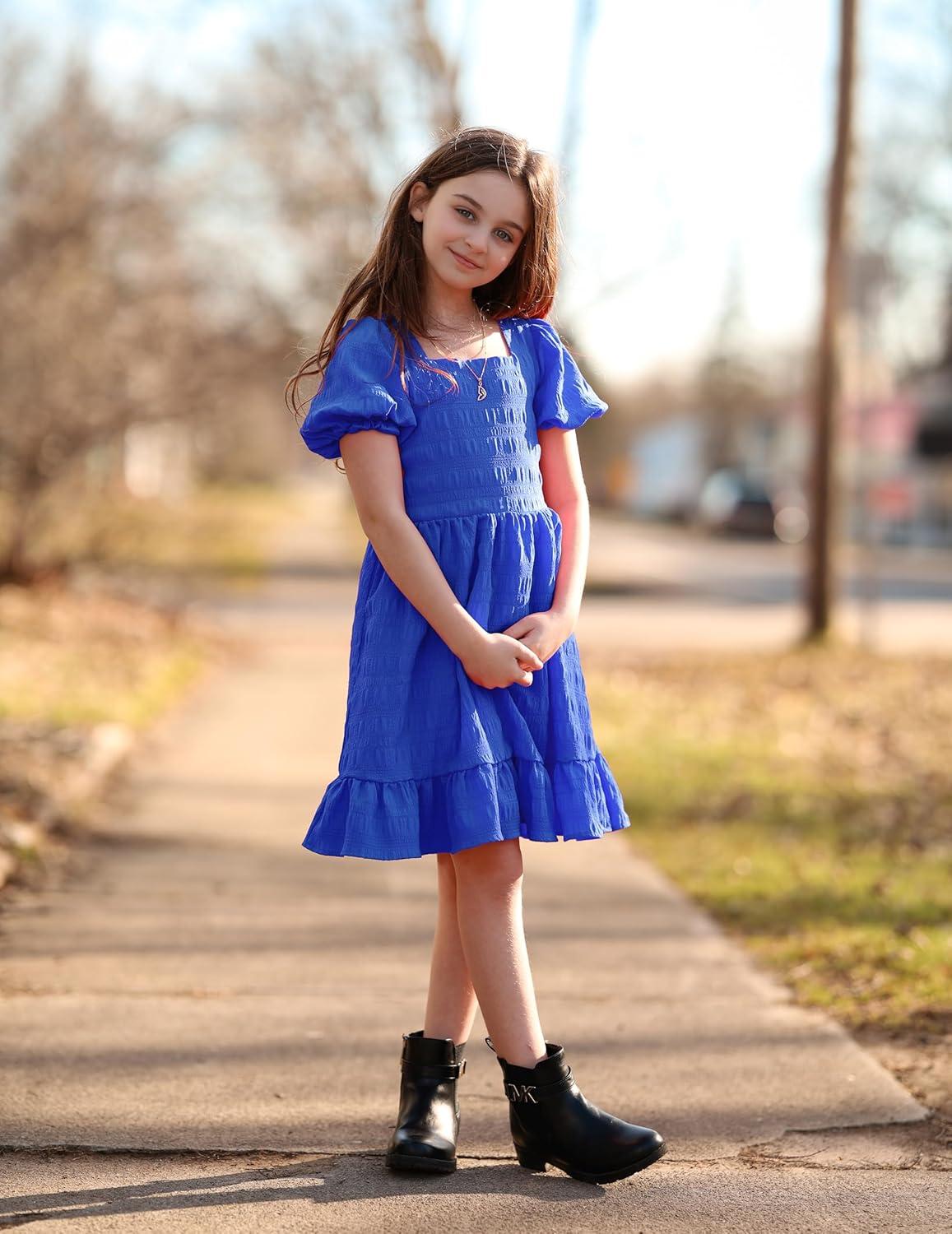 image:imageArshiner Girls Backless Dress Short Sleeve Square Neck Ruffle Hem Elegant DressesRoyal Blue