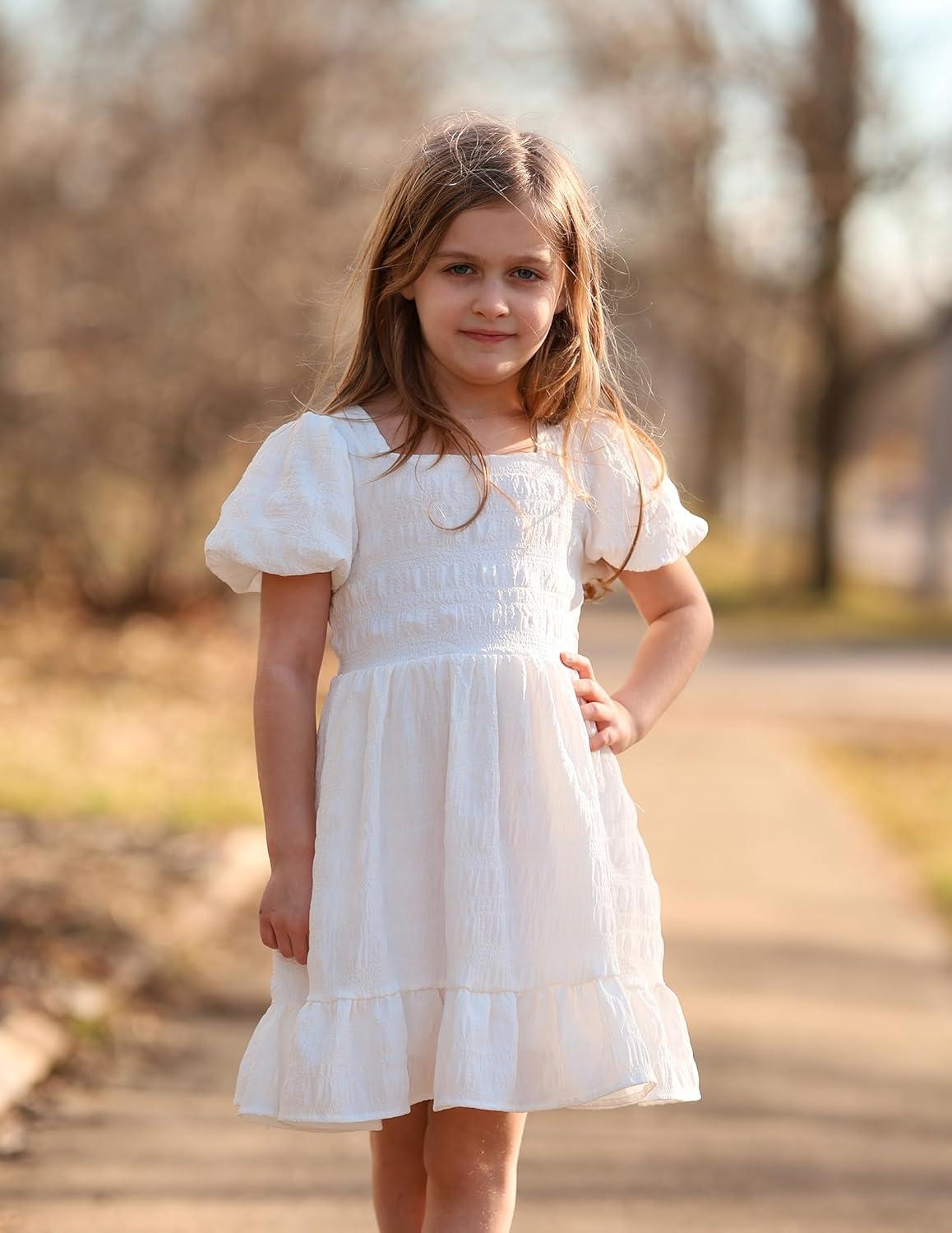 image:imageArshiner Girls Backless Dress Short Sleeve Square Neck Ruffle Hem Elegant DressesWhite