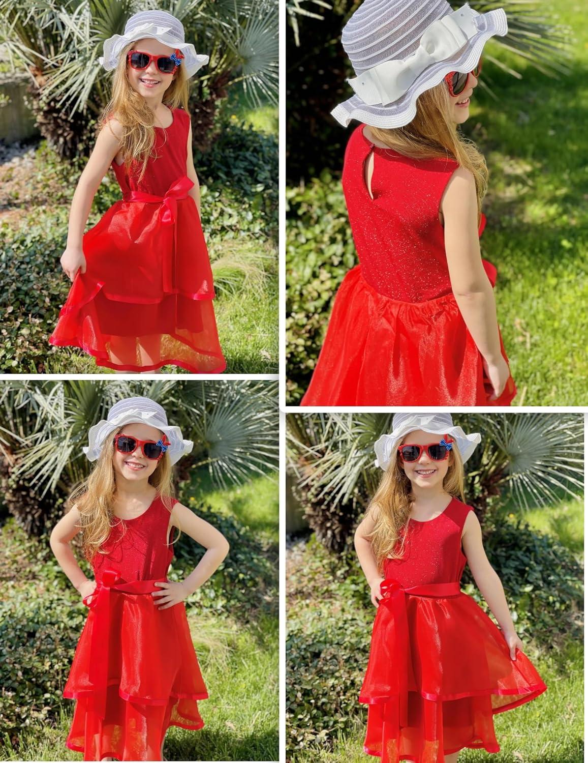 image:imageArshiner Girls Dress Formal Party Fluffy Tulle Sleeveless Belted Dresses Size 311YDark Red