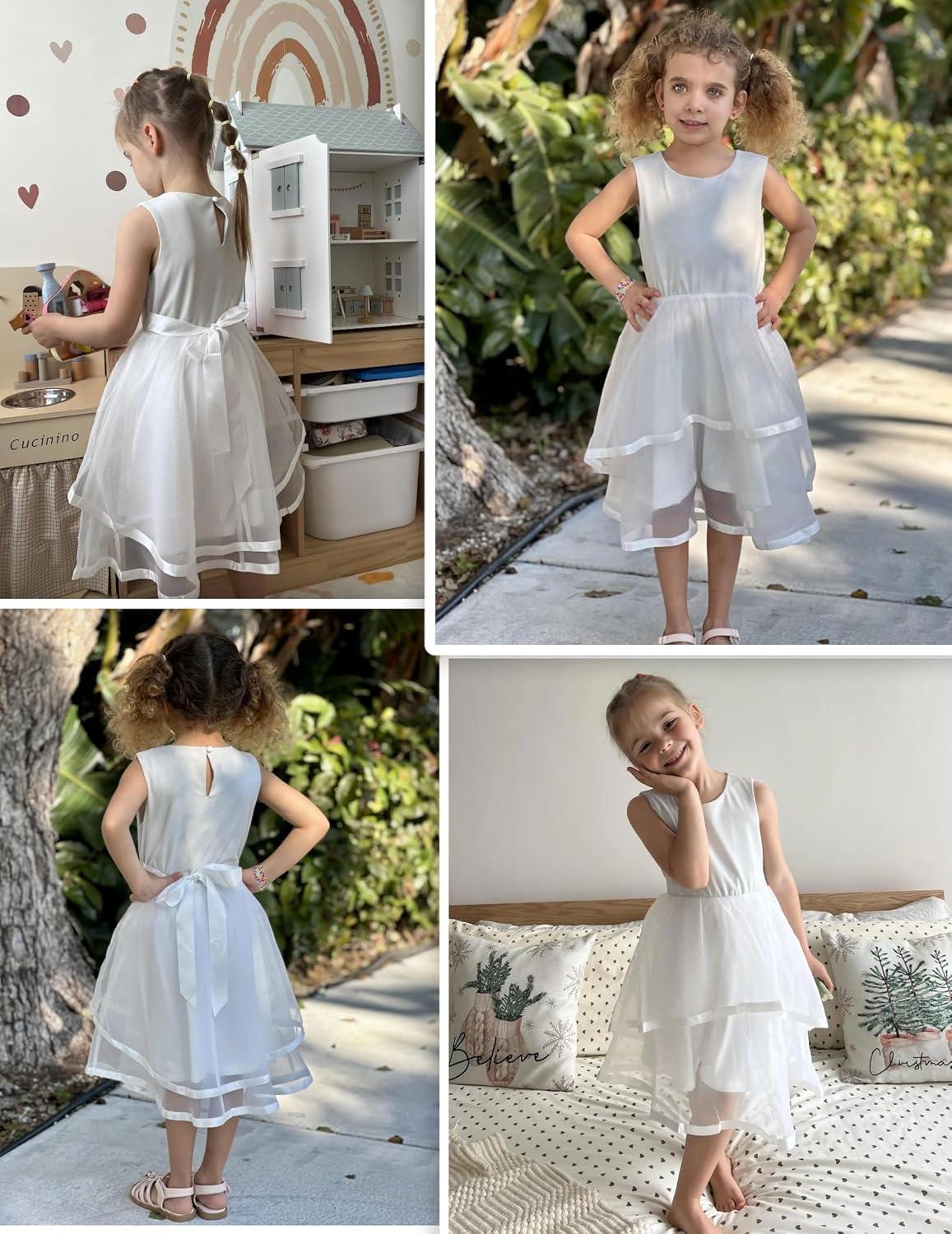 image:imageArshiner Girls Dress Formal Party Fluffy Tulle Sleeveless Belted Dresses Size 311YWhite