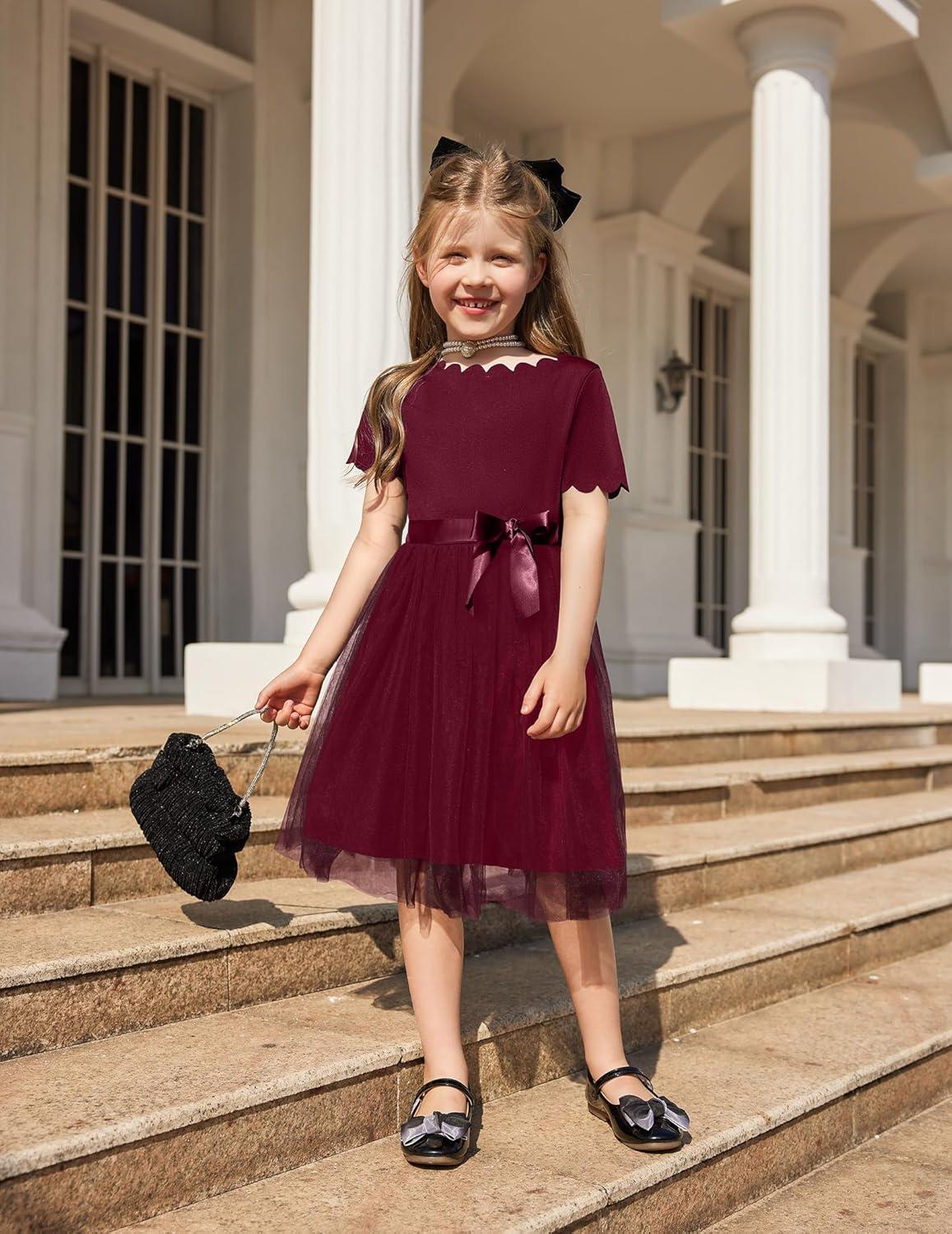 image:imageArshiner Girls Dress Tutu Fluffy Summer Dresses Belted Wedding Party Flower Girls Dress Size 311 YearsWine Red