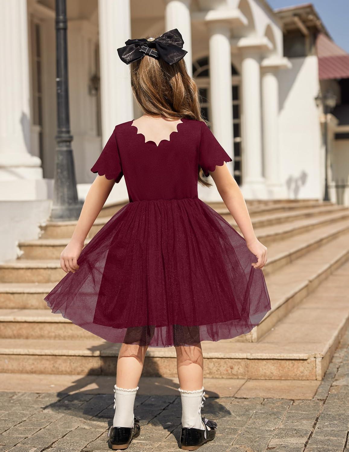 image:imageArshiner Girls Dress Tutu Fluffy Summer Dresses Belted Wedding Party Flower Girls Dress Size 311 YearsWine Red