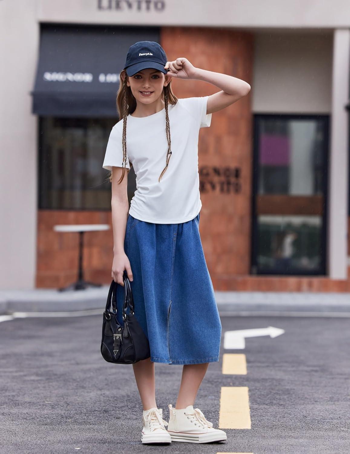image:imageArshiner Girls Shirts Side Ruched Short Sleeve Crewneck Fitted Tops Casual Summer Soft Tee Clothes 512 YearsRedWhite