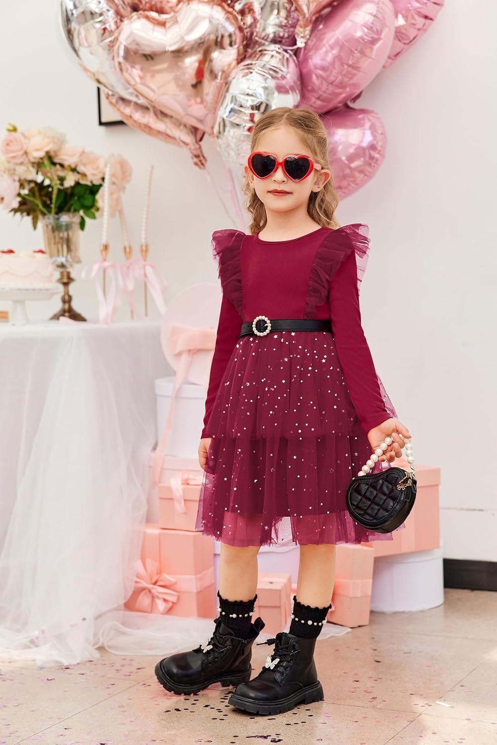 image:imageArshiner Toddler Dress Baby Girls Tutu Tiered Formal Party Sequin Tulle Dresses Fall Winter Clothes for 16 YearsDark Red