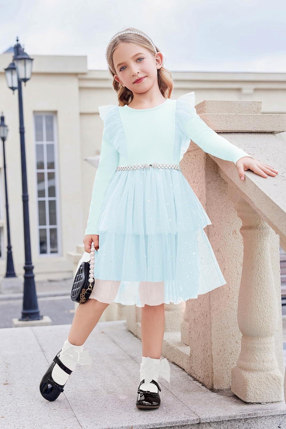 image:imageArshiner Toddler Dress Baby Girls Tutu Tiered Formal Party Sequin Tulle Dresses Fall Winter Clothes for 16 YearsLight Blue