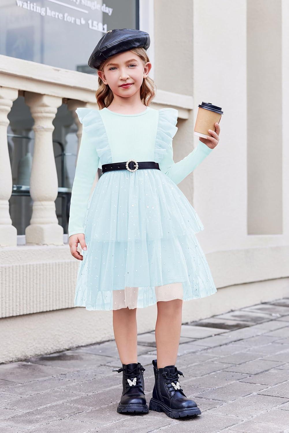 image:imageArshiner Toddler Dress Baby Girls Tutu Tiered Formal Party Sequin Tulle Dresses Fall Winter Clothes for 16 YearsLight Blue