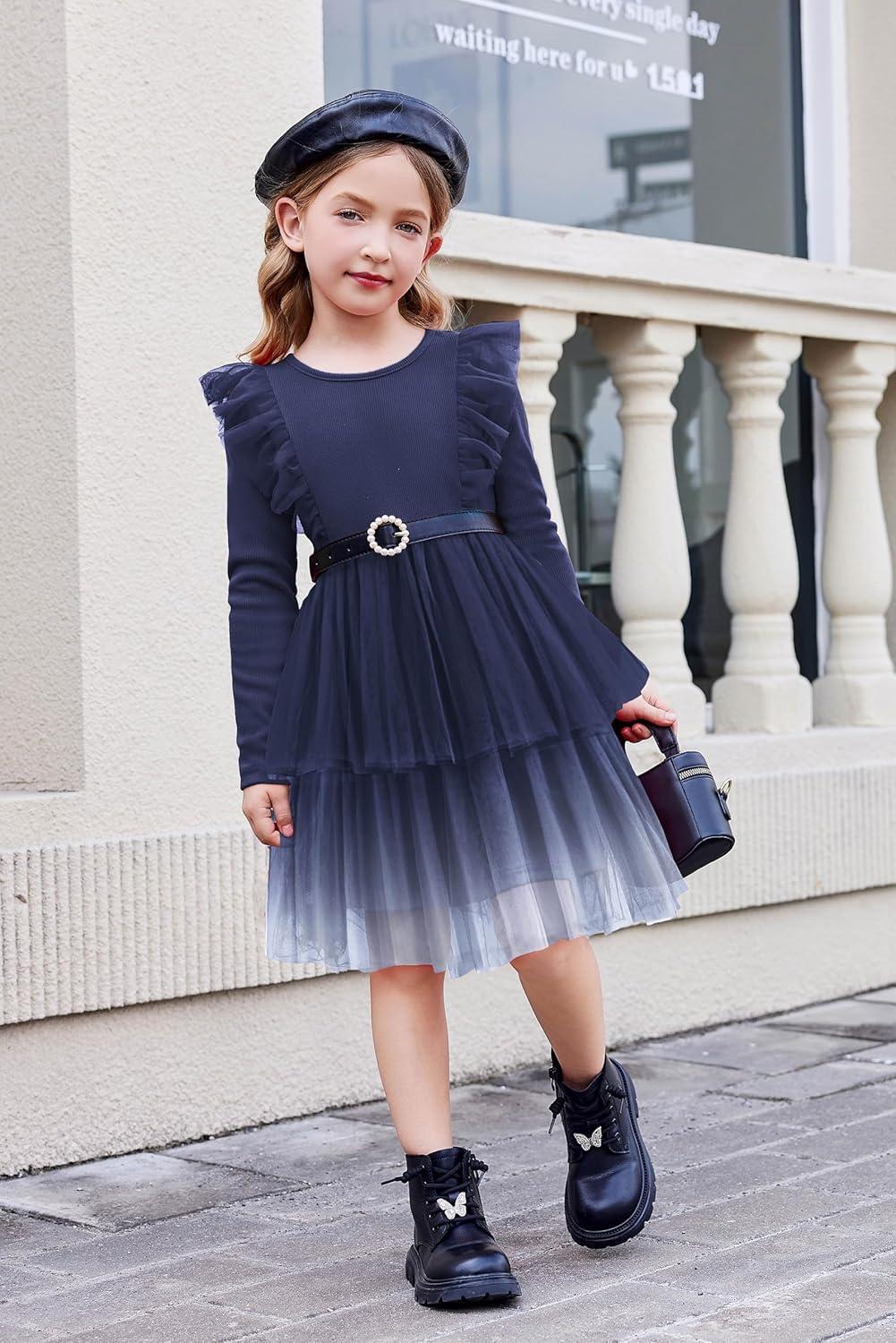image:imageArshiner Toddler Dress Baby Girls Tutu Tiered Formal Party Sequin Tulle Dresses Fall Winter Clothes for 16 YearsNavy Gradient