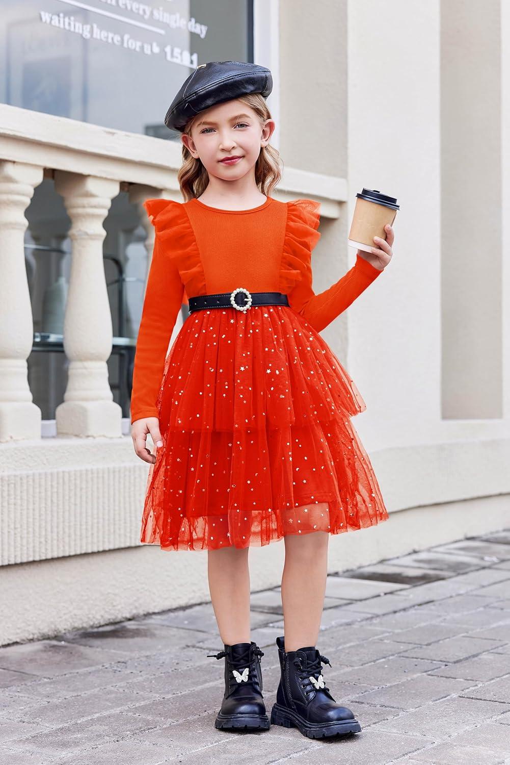 image:imageArshiner Toddler Dress Baby Girls Tutu Tiered Formal Party Sequin Tulle Dresses Fall Winter Clothes for 16 YearsOrange