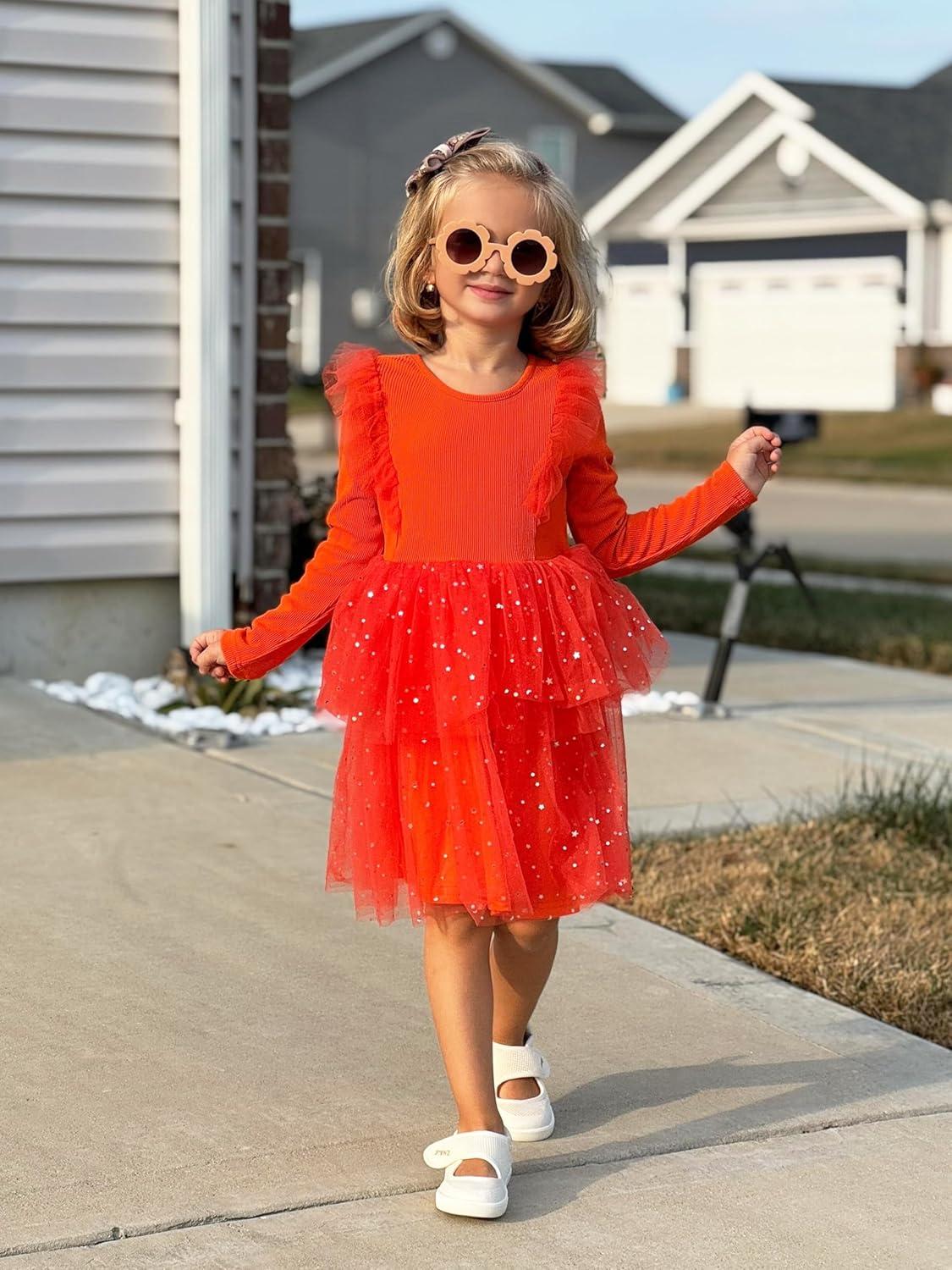 image:imageArshiner Toddler Dress Baby Girls Tutu Tiered Formal Party Sequin Tulle Dresses Fall Winter Clothes for 16 YearsOrange