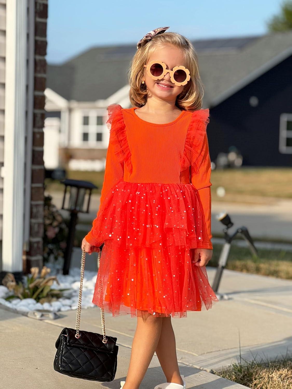 image:imageArshiner Toddler Dress Baby Girls Tutu Tiered Formal Party Sequin Tulle Dresses Fall Winter Clothes for 16 YearsOrange
