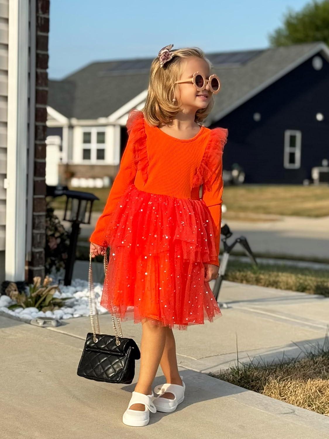 image:imageArshiner Toddler Dress Baby Girls Tutu Tiered Formal Party Sequin Tulle Dresses Fall Winter Clothes for 16 YearsOrange
