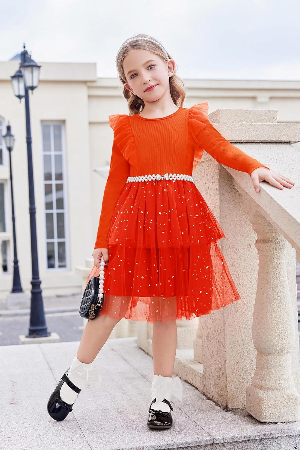 image:imageArshiner Toddler Dress Baby Girls Tutu Tiered Formal Party Sequin Tulle Dresses Fall Winter Clothes for 16 YearsOrange