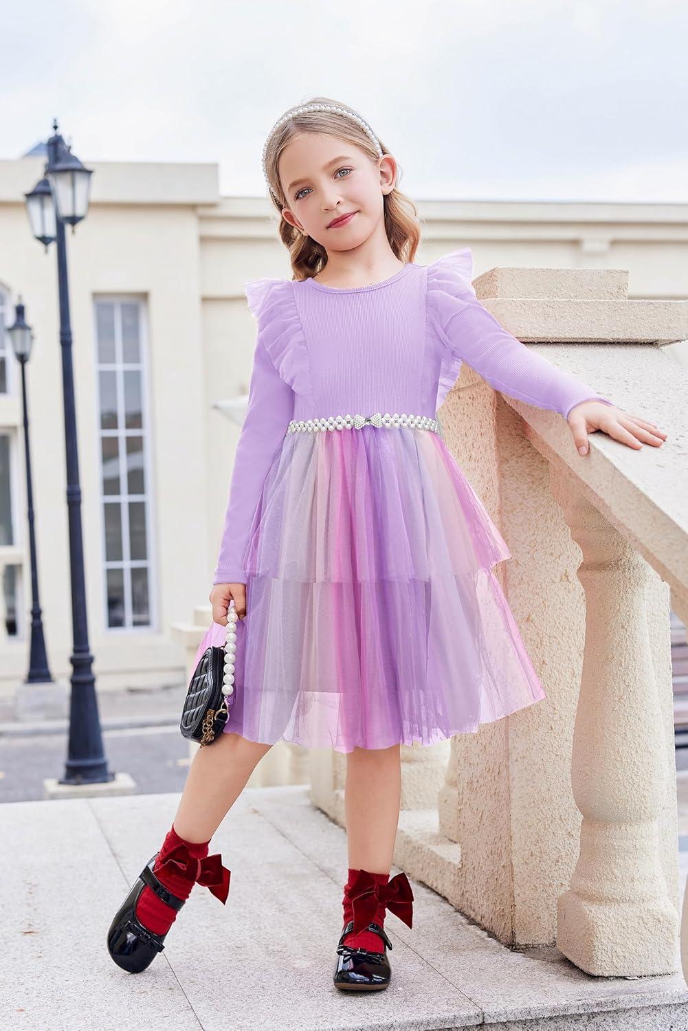 image:imageArshiner Toddler Dress Baby Girls Tutu Tiered Formal Party Sequin Tulle Dresses Fall Winter Clothes for 16 YearsPurple Gradient
