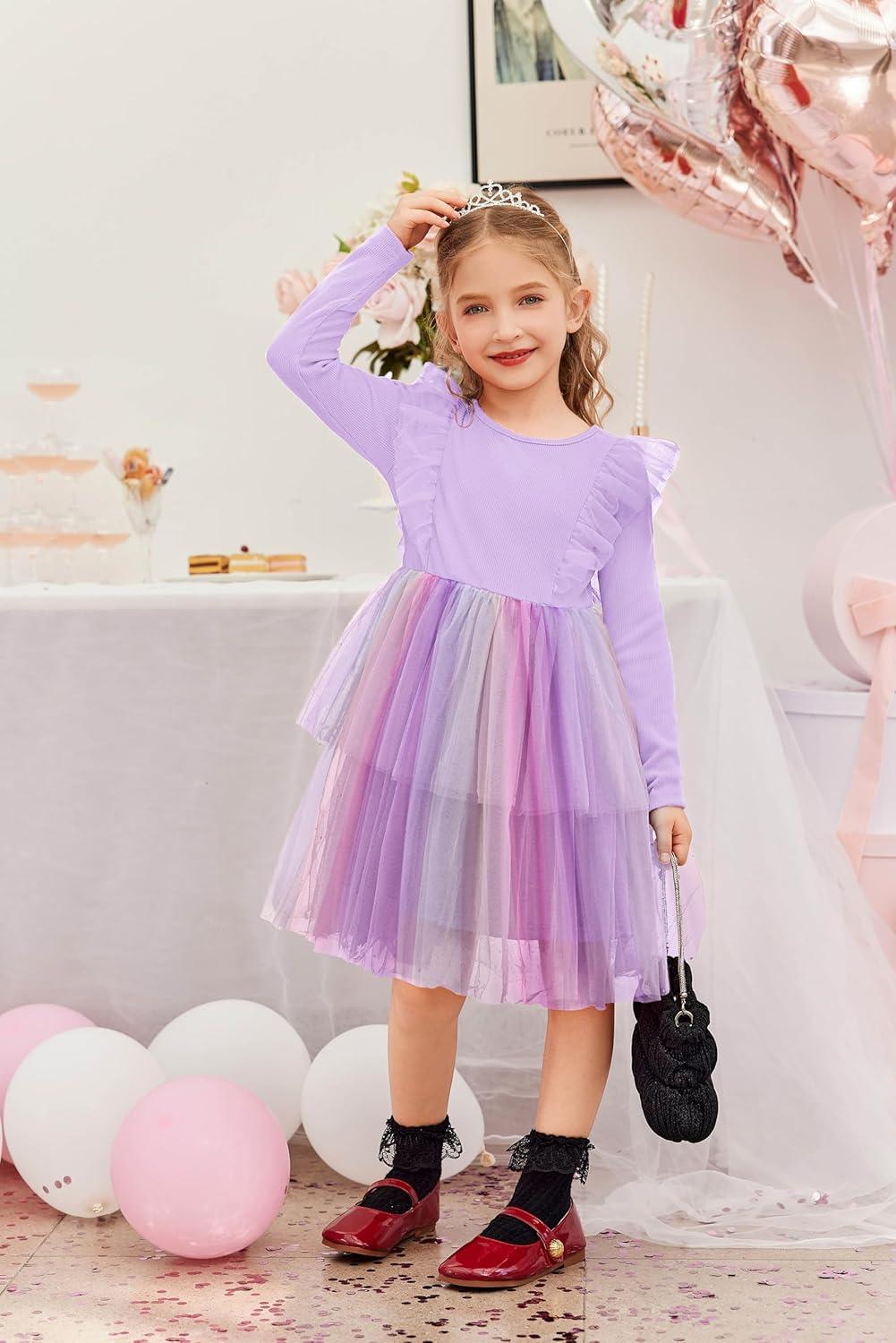 image:imageArshiner Toddler Dress Baby Girls Tutu Tiered Formal Party Sequin Tulle Dresses Fall Winter Clothes for 16 YearsPurple Gradient