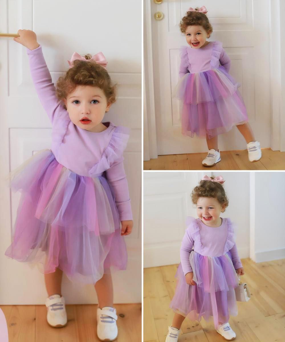 image:imageArshiner Toddler Dress Baby Girls Tutu Tiered Formal Party Sequin Tulle Dresses Fall Winter Clothes for 16 YearsPurple Gradient