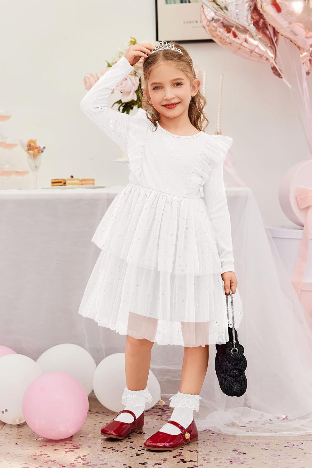 image:imageArshiner Toddler Dress Baby Girls Tutu Tiered Formal Party Sequin Tulle Dresses Fall Winter Clothes for 16 YearsWhite