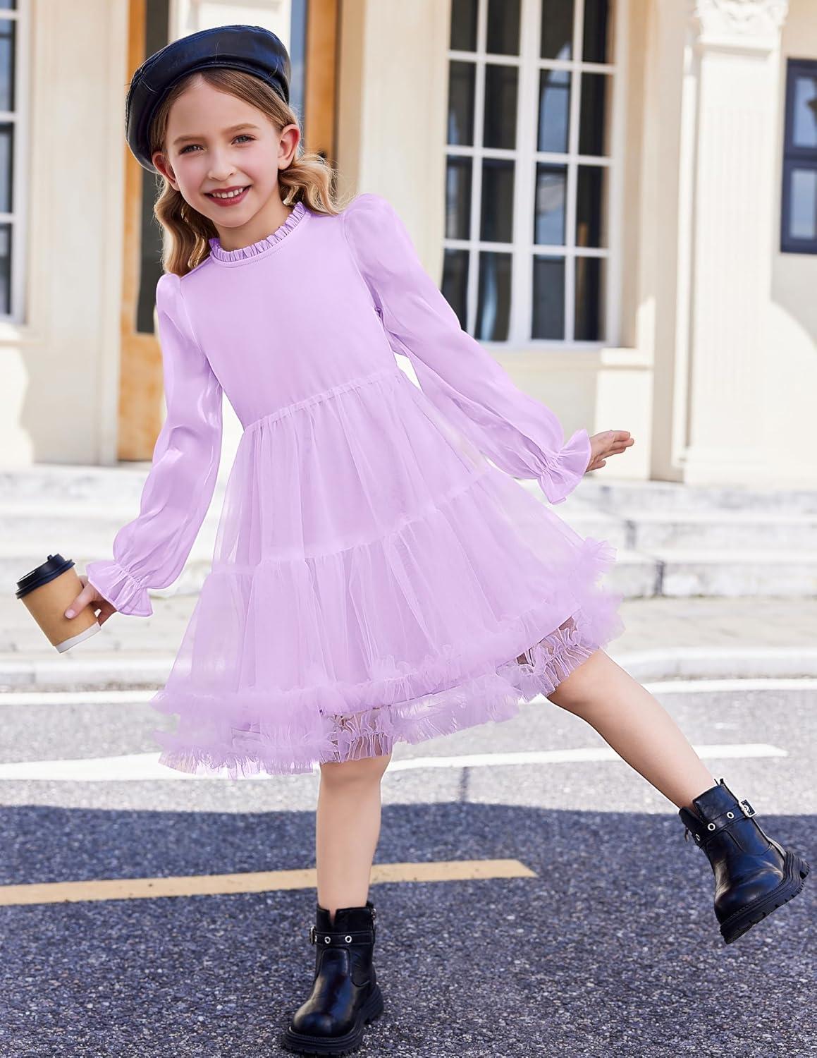image:imageArshiner Toddler Tutu Dress Girls Puff Long Sleeve Fall Winter Formal Party Tulle Dresses 38YLavender