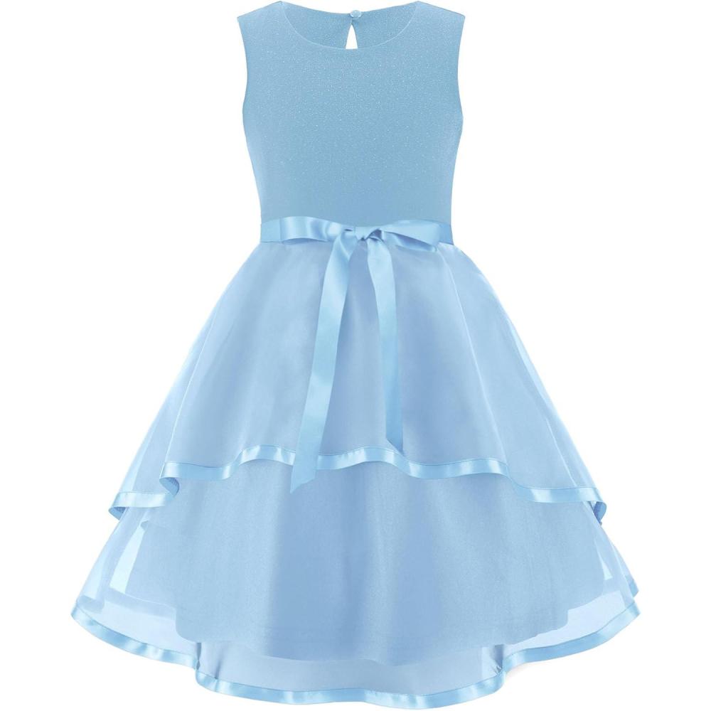image:imageArshiner Girls Dress Formal Party Fluffy Tulle Sleeveless Belted Dresses Size 311YLight Blue