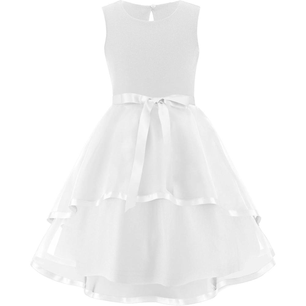 image:imageArshiner Girls Dress Formal Party Fluffy Tulle Sleeveless Belted Dresses Size 311YWhite
