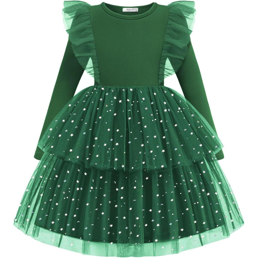 image:imageArshiner Toddler Dress Baby Girls Tutu Tiered Formal Party Sequin Tulle Dresses Fall Winter Clothes for 16 YearsDark Green