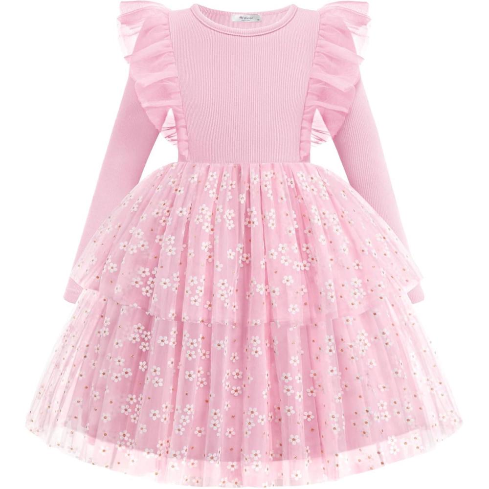 image:imageArshiner Toddler Dress Baby Girls Tutu Tiered Formal Party Sequin Tulle Dresses Fall Winter Clothes for 16 YearsPink Daisy