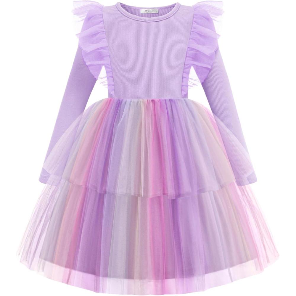 image:imageArshiner Toddler Dress Baby Girls Tutu Tiered Formal Party Sequin Tulle Dresses Fall Winter Clothes for 16 YearsPurple Gradient