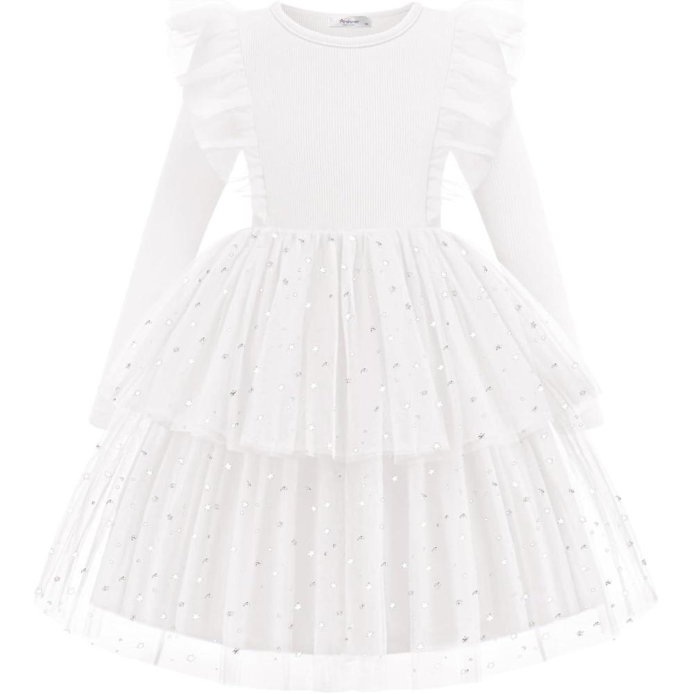 image:imageArshiner Toddler Dress Baby Girls Tutu Tiered Formal Party Sequin Tulle Dresses Fall Winter Clothes for 16 YearsWhite