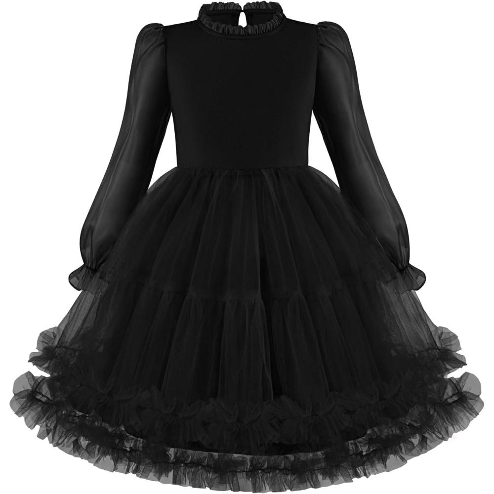 image:imageArshiner Toddler Tutu Dress Girls Puff Long Sleeve Fall Winter Formal Party Tulle Dresses 38YBlack