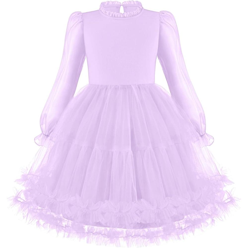 image:imageArshiner Toddler Tutu Dress Girls Puff Long Sleeve Fall Winter Formal Party Tulle Dresses 38YLavender